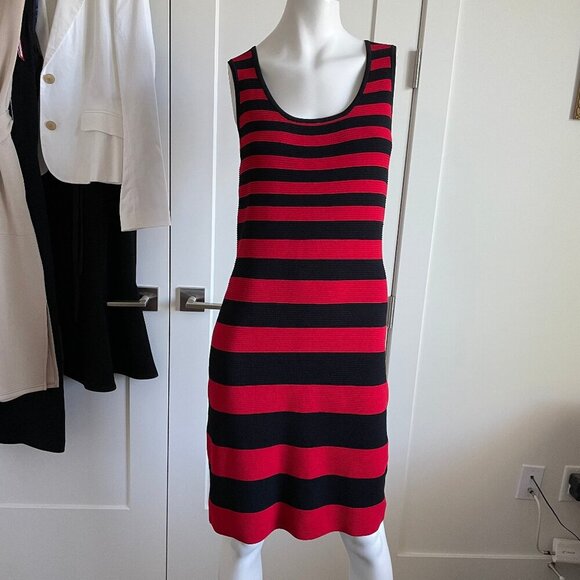 Carmen Marc Valvo Dresses & Skirts - Carmen Marc Valvo Slvless Ribbed Rayon Nylon Knit Striped Dress Red Black Sz M